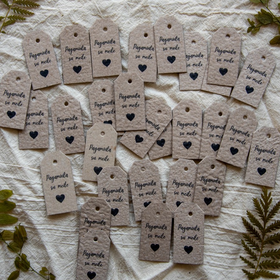 PAGAMINTA etiketės 3x6 cm, 20 vnt.